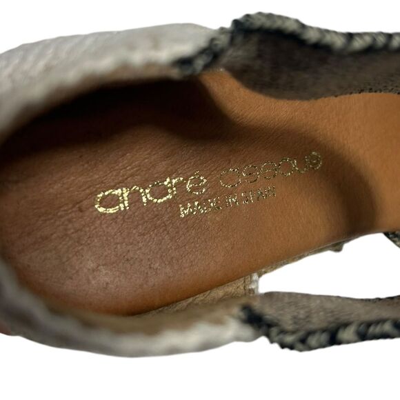 Andre Assous Beige & Black Espadrille Wedge Sandals Size 7 Made in Spain - Picture 9 of 12